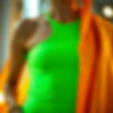 Close-up of sustainable fabric choices for a neon green bodysuit