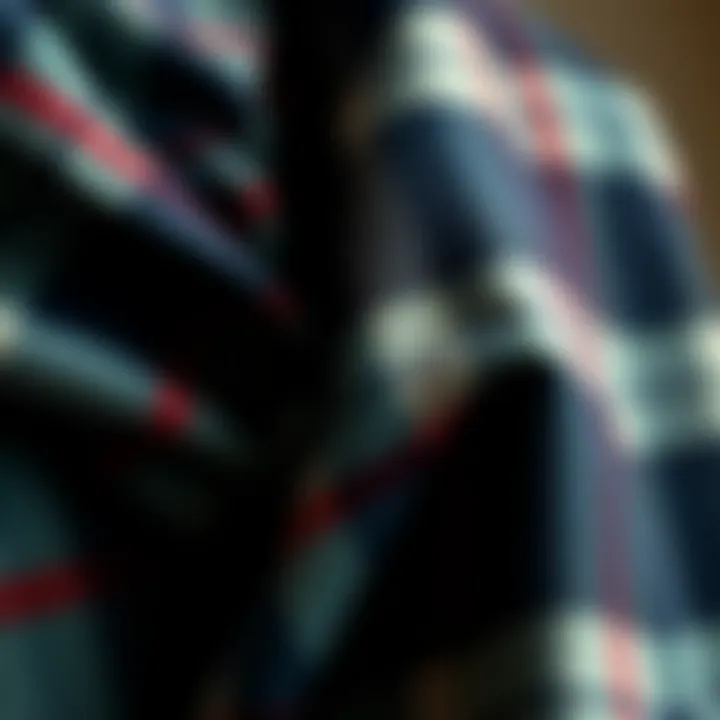 A close-up of luxurious fabric used in oversized plaid cardigans, highlighting texture and quality.