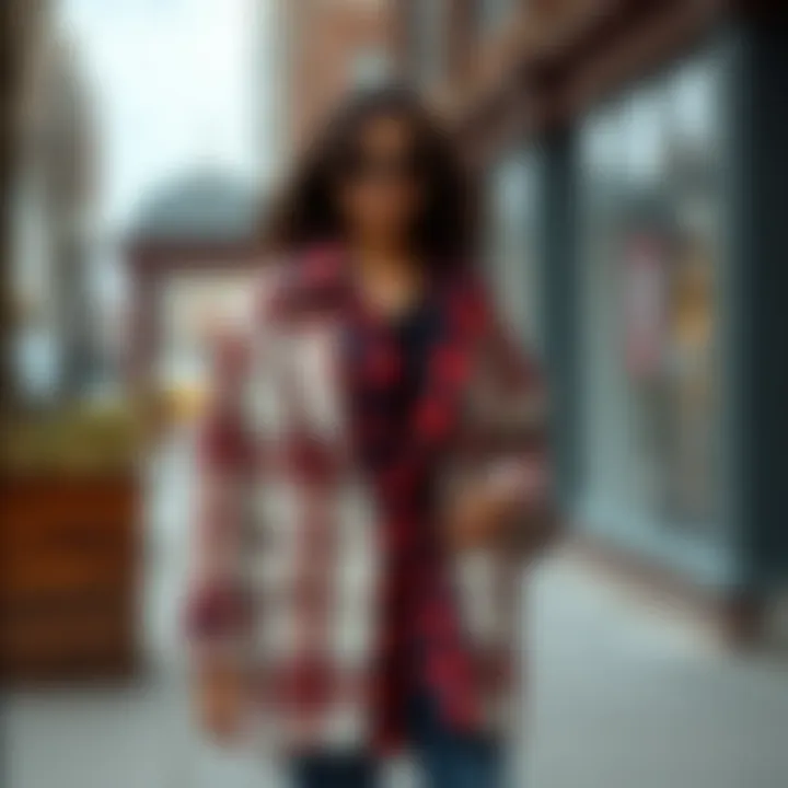 A stylish individual layering an oversized plaid cardigan over casual attire, demonstrating styling tips.