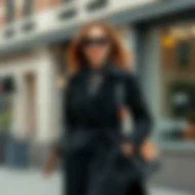 Versatile Styling with Accessories Versatile styling options featuring a petite black trench coat paired with various accessories