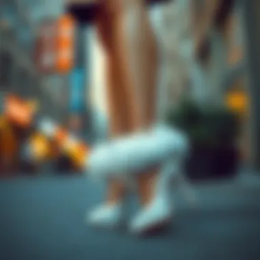 Urban Style Elevated by Fluffy Heels Fashion-forward individual wearing white fluffy heels in an urban setting