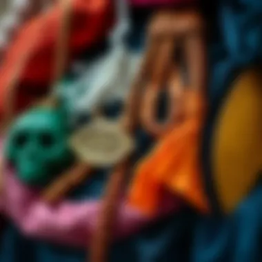 A close-up of various materials used in creating fantasy costumes, emphasizing sustainability