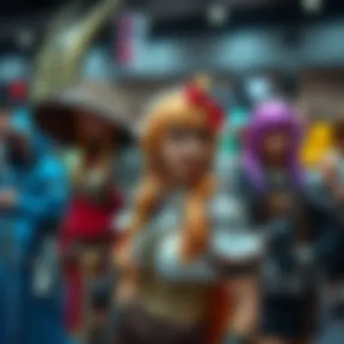 A vibrant fantasy cosplay gathering showcasing a variety of characters and styles