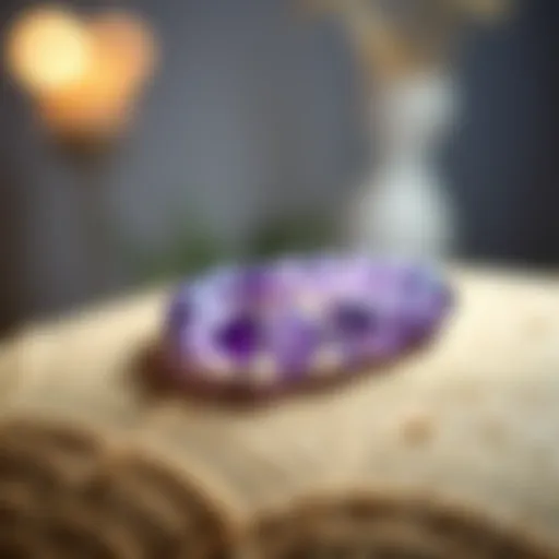 Amethyst Bracelet Details Close-up view of an amethyst bracelet on a textured surface