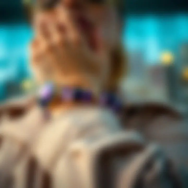 A stylish amethyst bracelet paired with modern fashion elements