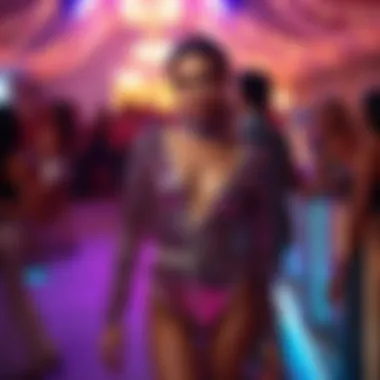 A fashion-forward individual confidently wearing a sequin unitard at a stylish event, radiating elegance.