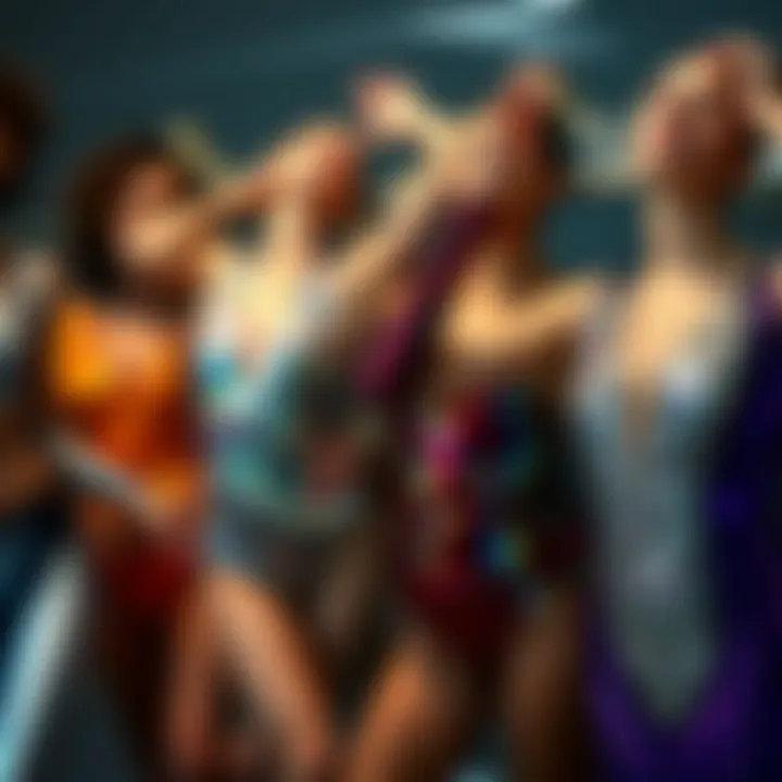 A beautifully arranged collection of different sequin unitards, showcasing various styles and colors.