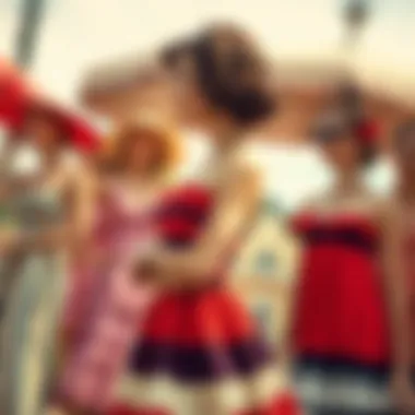 Vintage illustration of women in striped dresses