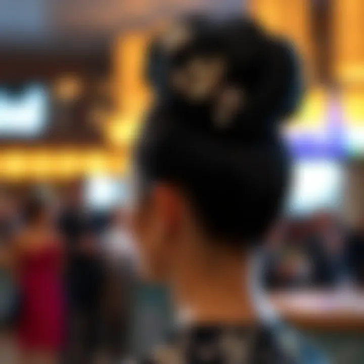 Elegant black hair bun adorned with decorative elements