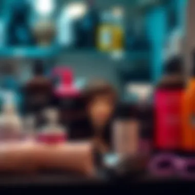 A well-organized display of hair care products for maintaining headband wigs.