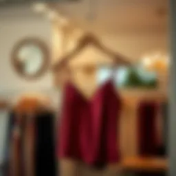 Elegant wine camisole design displayed on a wooden hanger