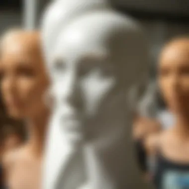 A display of various materials used in life-size mannequin head production