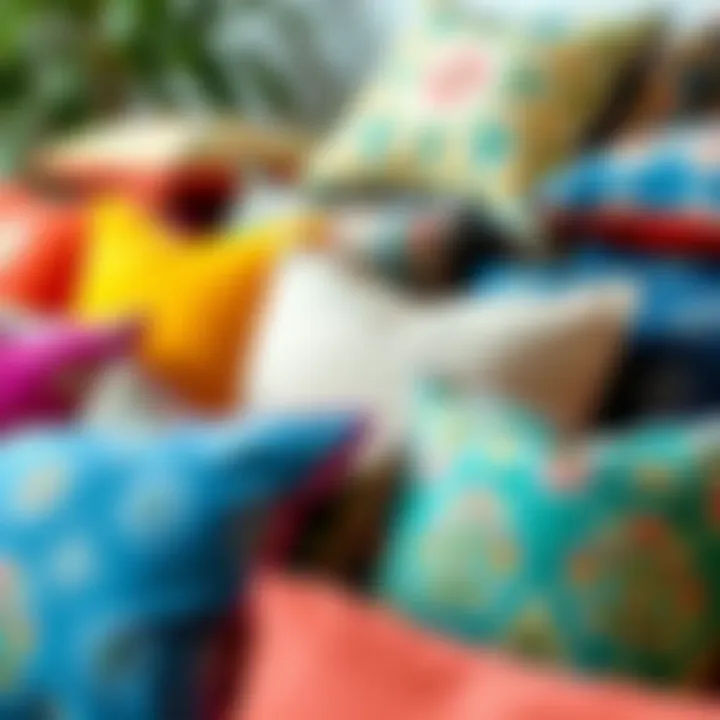 Diverse Palette of Cushion Covers A vibrant selection of throw pillow cushion covers showcasing various colors and patterns