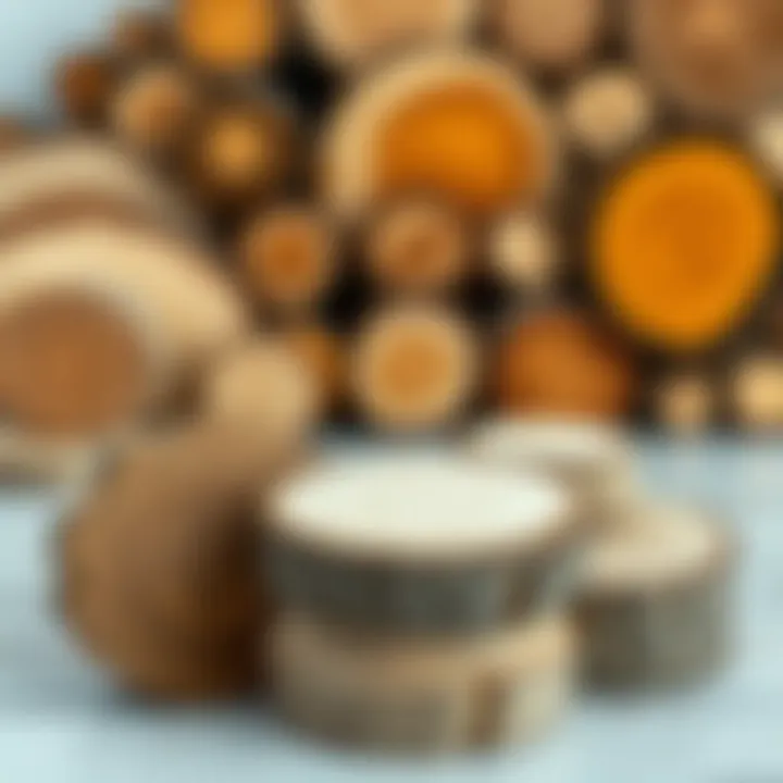 A collection of finished wood rounds in various artistic styles
