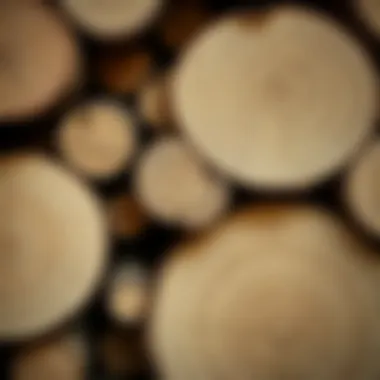 Close-up view of unfinished wood rounds showcasing natural grain patterns