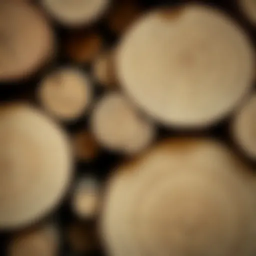 Close-up view of unfinished wood rounds showcasing natural grain patterns