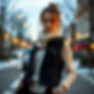 Layered Elegance: Winter Outfit with Black Jean Vest Black jean vest as part of a layered winter outfit