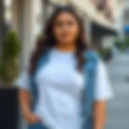 Stylish plus size plain white t-shirt paired with denim