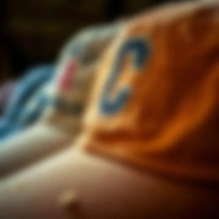 Close-Up of Vintage Distressed Textures A close-up shot of vintage distressed baseball caps showcasing unique fabric textures