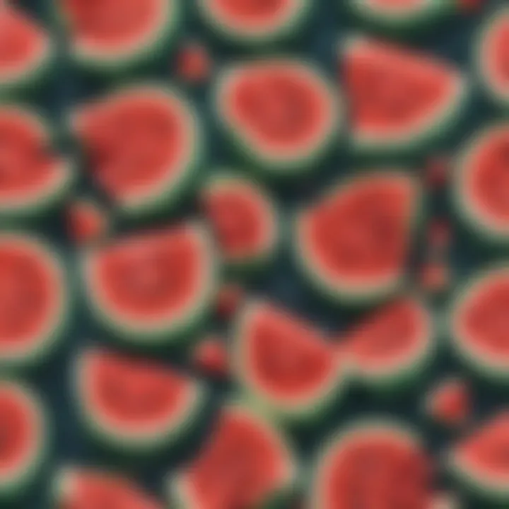 A close-up view of watermelon swim trunks showcasing vibrant colors and patterns.