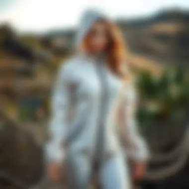 Sleek Design of a Waterproof Onesie Sleek design of a waterproof onesie showcased against a natural backdrop