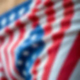 Detailed view of American flag fabric texture