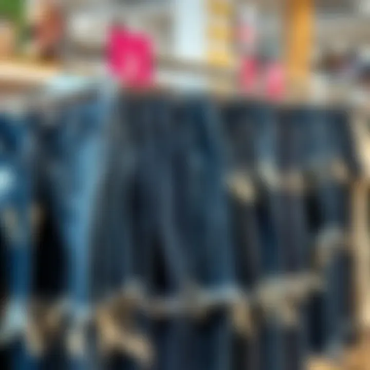 Trend analysis of various frayed hem jeans styles displayed on a rack