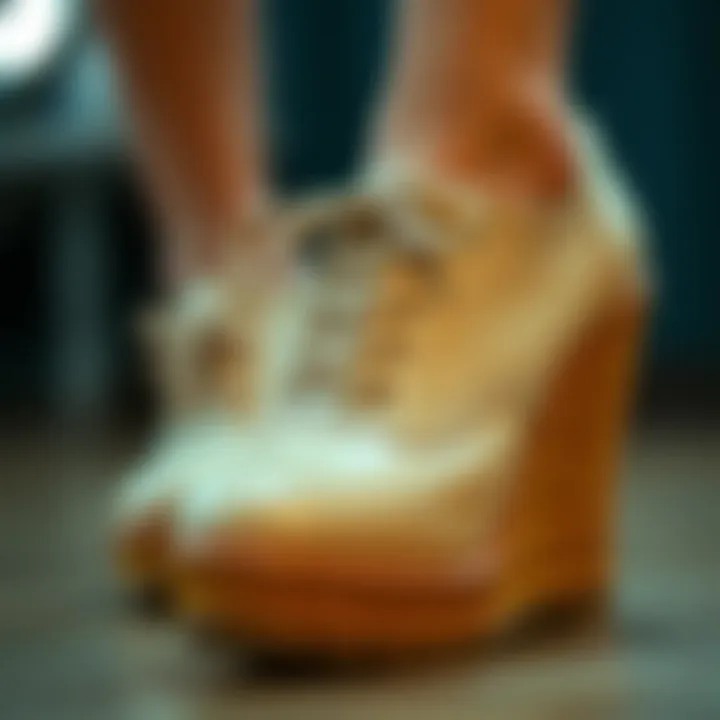 Intricate Details of Wedge Oxford Design Close-up of intricate details in wedge oxford shoe design