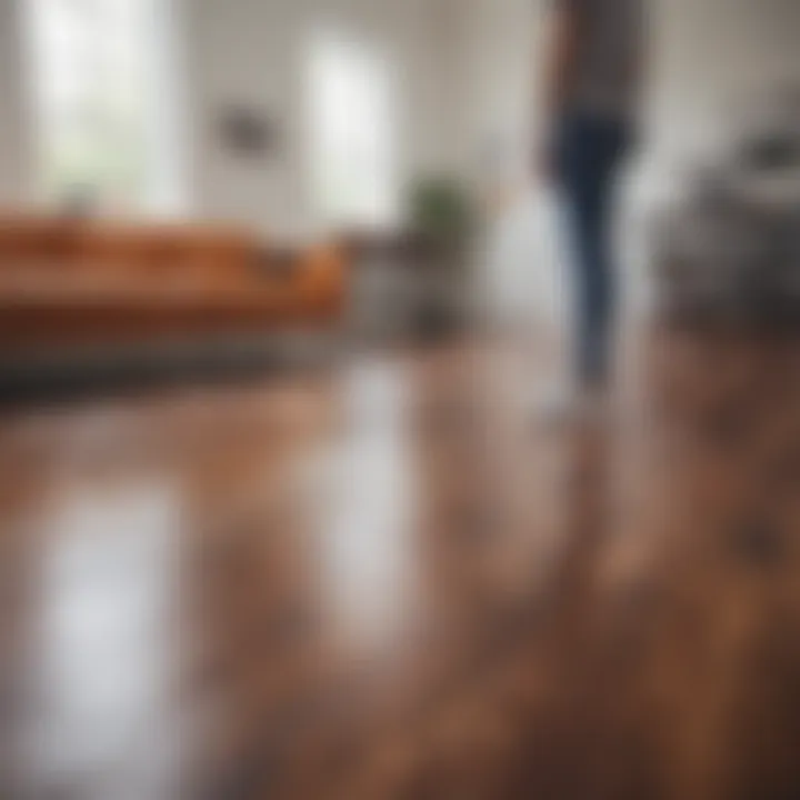 Installation of peel-and-stick vinyl flooring in progress