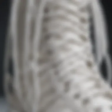 A close-up of various materials used in extra long white shoelaces