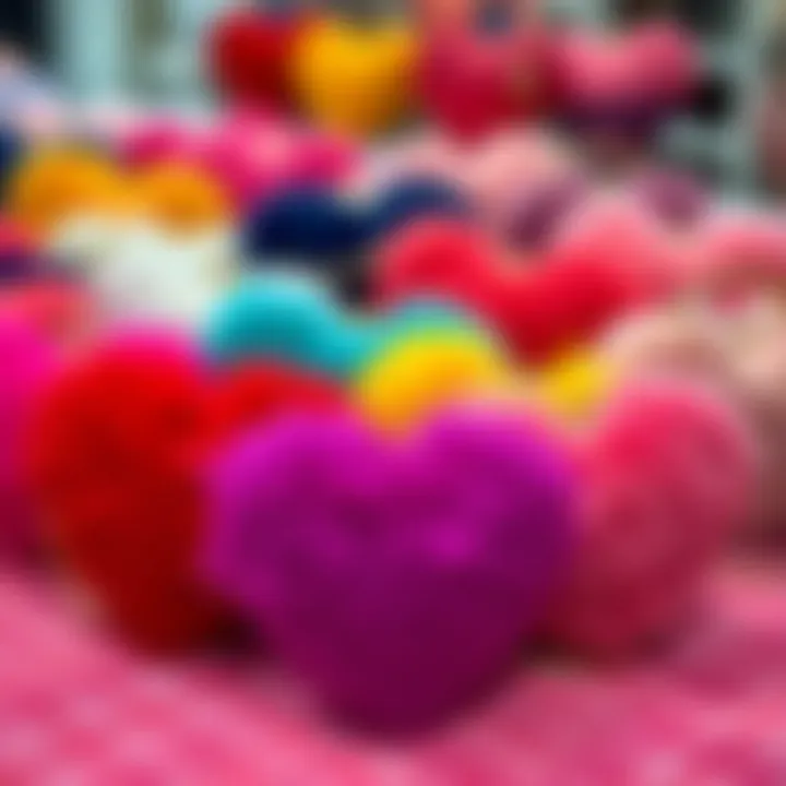 Variety of styles and colors of fluffy heart purses