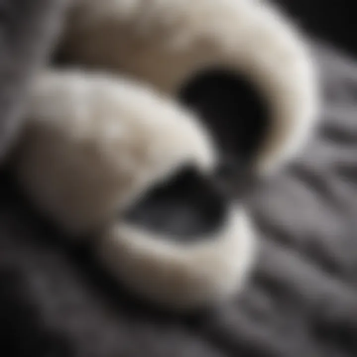 Close-up of the plush material used in black fluffy slides