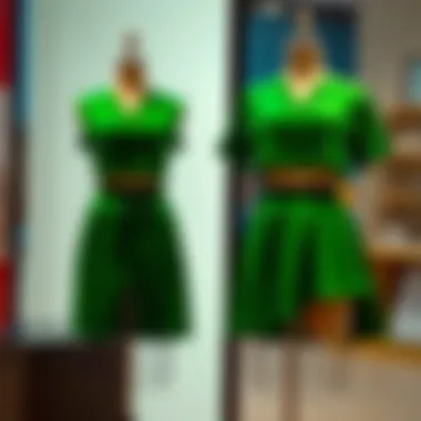 Stylish green two-piece skirt set displayed on a mannequin