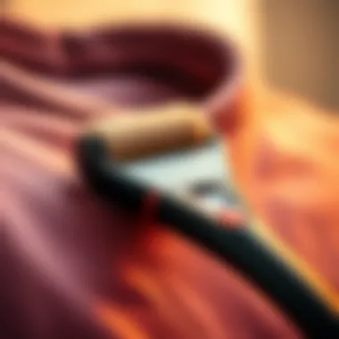 Close-up of a hair remover roller in action on clothing