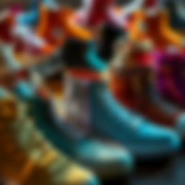 Diverse Collection of High Top Sneakers An array of high top sneakers with side zippers in various styles and colors displayed artistically
