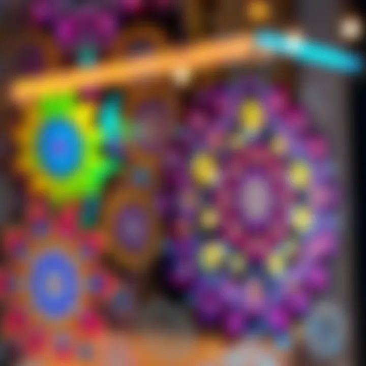 A vibrant display of holographic window clings showcasing intricate designs and colors