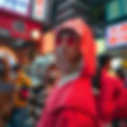 A vibrant display of Korean hip-hop fashion showcasing unique styles and accessories.