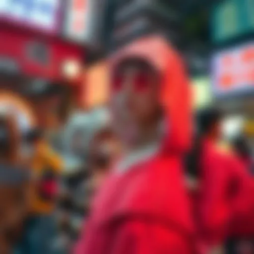 A vibrant display of Korean hip-hop fashion showcasing unique styles and accessories.
