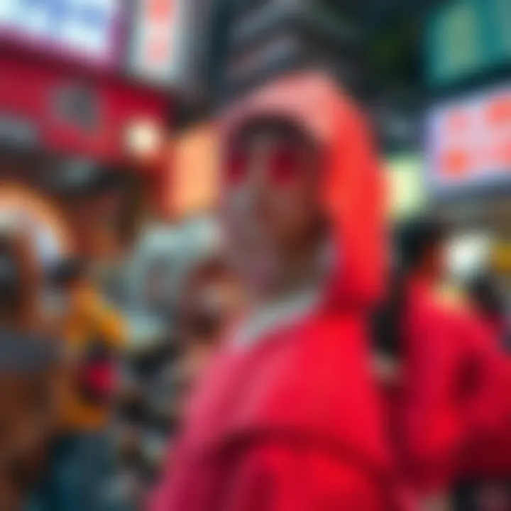 A vibrant display of Korean hip-hop fashion showcasing unique styles and accessories.