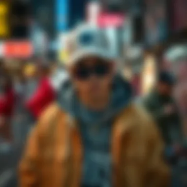 Influential Icons of Korean Hip-Hop An influential figure in the Korean hip-hop scene dressed in eclectic streetwear.