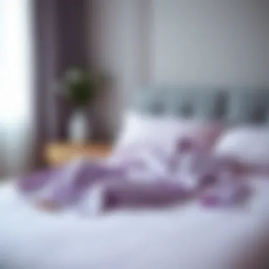 Serenity and Style: Light Purple Silk Pajamas in a Tranquil Space A serene bedroom setting showcasing light purple silk pajamas laid out on a bed