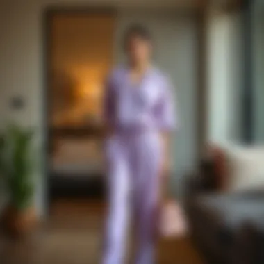 Sustainable Fashion: The Intersection of Style and Eco-Conscious Choices A minimalist outfit featuring light purple silk pajamas with eco-friendly accessories