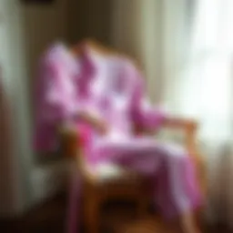 Luxurious light purple silk pajamas draped elegantly on a vintage chair