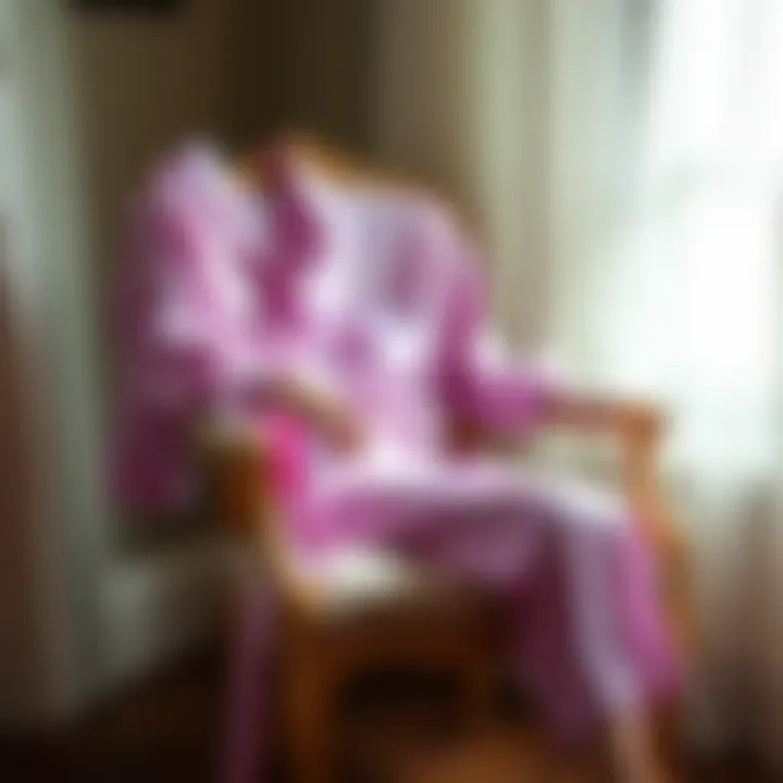 Elegance in Silk: The Allure of Light Purple Pajamas Luxurious light purple silk pajamas draped elegantly on a vintage chair