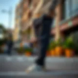 Stylish loose fit athletic pants showcased in an urban setting