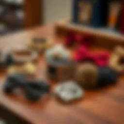 Stylish hair accessories displayed elegantly on a wooden surface