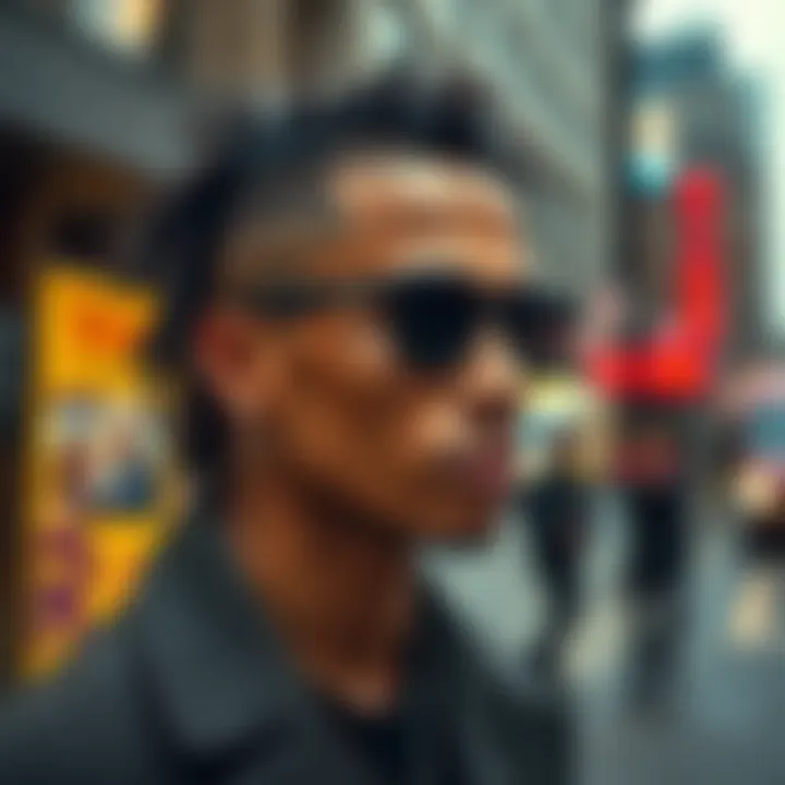 Fashionable individual showcasing hair accessories in an urban setting