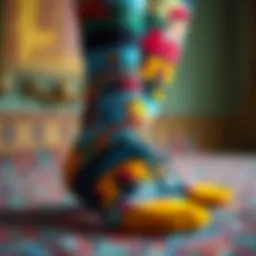 A close-up of personalized socks featuring vibrant photographs.