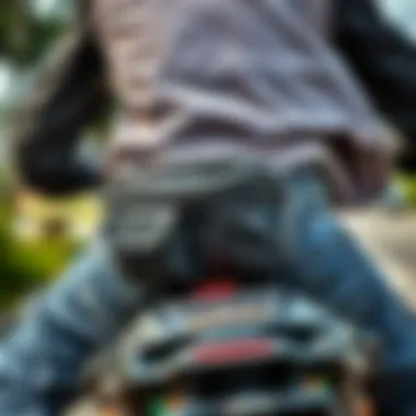 Fanny Pack Attachment on Motorcycle Fanny pack securely attached to a motorcycle rider's waist