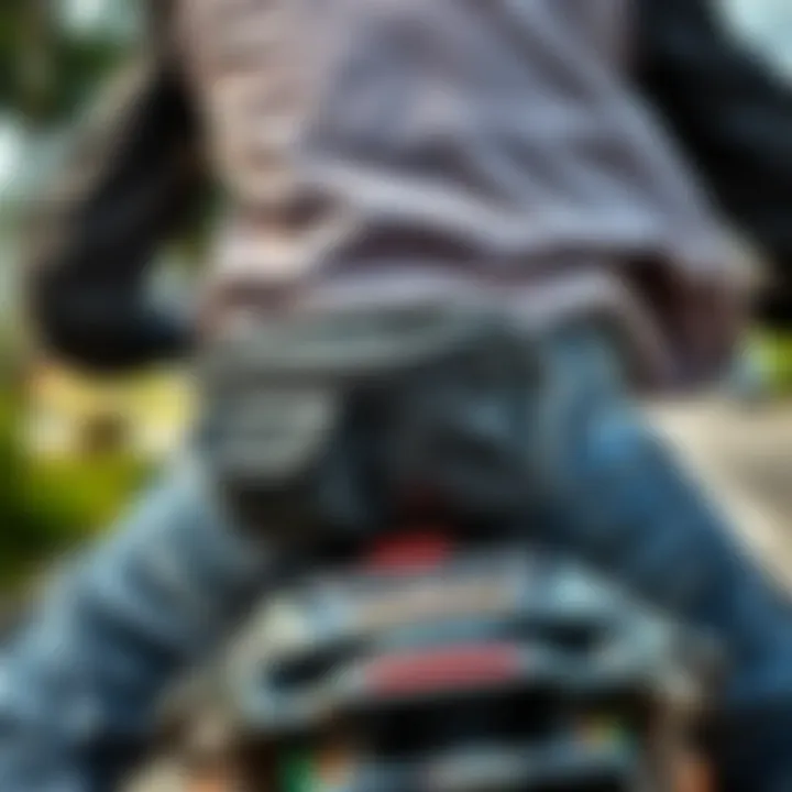 Fanny Pack Attachment on Motorcycle Fanny pack securely attached to a motorcycle rider's waist